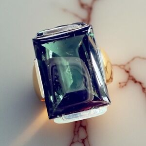 Vintage Swarovski Paris Sterling Silver Green Crystal Ring Sz 5.5 w/Box‎